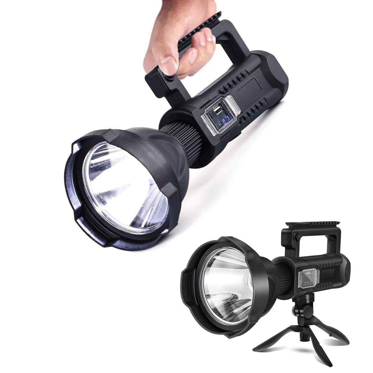 كشاف يدوي LED احترافي مقاس صغير (Searchlight / Spotlight) عالي السطوع وقابل لإعادة الشحن